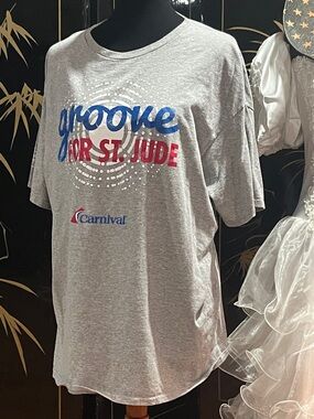 Delta Pro Weight Gray Tee with Blue and Red Logo Groove for St Jude